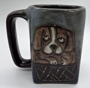 MARA MEXICO Stoneware Pottery Mug Brown PUPPY DOG Square Base  - Picture 1 of 7