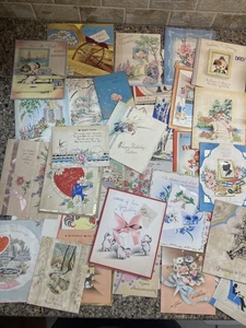 Lot 40 gebrauchte Vintage Grußkarten 40er Jahre Verwendung zum Basteln Ephemera Trödel Lot #1 - Bild 1 von 11