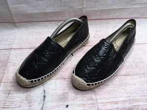 Alpargatas planas Gucci GG para mujer de cuero negro con monograma talla 38/US 8 - Imagen 1 de 10