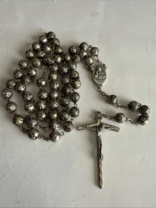 Vintage Rosary Catholic Silver Beads 28” ITALY. - Picture 1 of 5