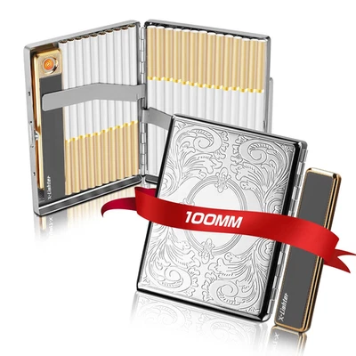 LF016 Vintage Portasigarette Con Accendino per 100 'S King Size, Retro Flower Me - Immagine 1 di 4