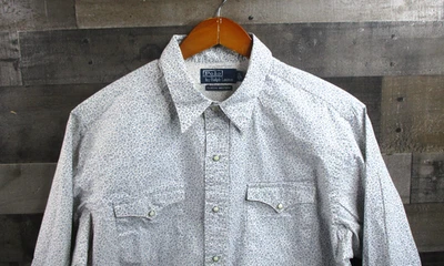 Polo Ralph Lauren Shirt Mens Large White Blue Floral Classic Western Pearl Snap - Image 1 of 4