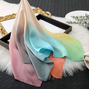 Multicolor Gradient Patchwork Silk Scarf Lightweight Soft Material 70x70 cm - Picture 1 of 12