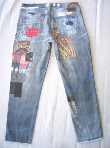 Jean Corto Madre Delgado No Ajustado Fray Falsa Impresión Patchwork Wm Talla 29 L24 - Imagen 1 de 13