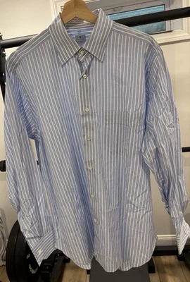 Camisa de vestir de algodón a rayas azul blanco Truzzi Milano para hombre Italia 17 EE. UU. 43 UE Foto 1 de 4