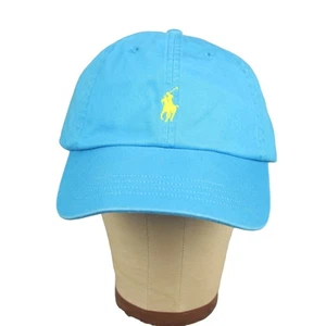 Polo Ralph Lauren Strapback Dad Hat Baseball Slouch Cap Blue Yellow Pony Logo - Picture 1 of 11