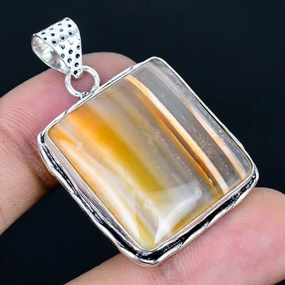 Pingente feito à mão de ágata de renda laranja folheado a prata 925 de 1,66" - Imagem 1 de 3