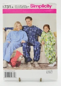Pattern Unisex Adults and Kids Fleece Jumpsuit Size XS-L Simplicity 1731 - Picture 1 of 2