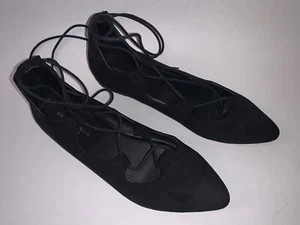 American Eagle Womens Size 8 Black Faux Suede Lace Up Flats - Picture 1 of 3