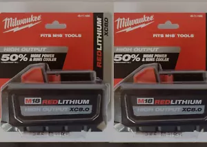 2pcs 18V Millwauukke 48-11-1880 M18 HIGH OUTPUT 8Ah XC8.0 Cordless Battery - Picture 1 of 3