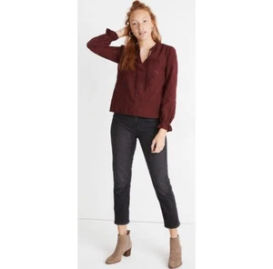 MADEWELL Embroidered Eyelet Ruffled Burgundy Popover Blouse Size L - Bild 1 von 7