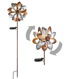 LUXUS WINDRAD GARTEN METALL LED SOLARLEUCHTE SOLARLAMPE WINDMÜHLE 159500896 - Bild 1 von 7