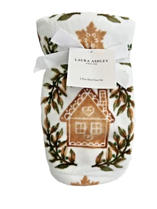 GINGERBREAD HOUSE CHRISTMAS PRINT - LAURA ASHLEY - HAND TOWELS SET OF 2 - NEW - Picture 1 of 2