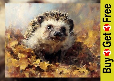 Encantadora impresión de hojas de erizo de 5"x7" sobre papel mate | Acogedora pintura al óleo de otoño Foto 1 de 4