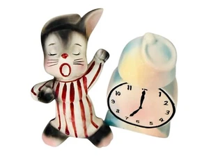 Vintage PY Enesco Japan Sleepy Bunny Kaninchen Uhr Salz und Pfefferstreuer Japan - Bild 1 von 6
