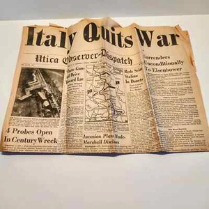 Italy Quits War Utica Observer Dispatch Front Page September 8, 1943 WWII - Picture 1 of 8