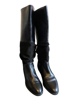 Botas de montar Bally Of Switzerland de cuero negro y gamuza con encaje trasero 7,5 Foto 1 de 4