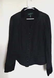 VINTAGE Ralph Lauren blazer donna XL nero giacca velluto colletto maniche anni 90 - Foto 1 di 4