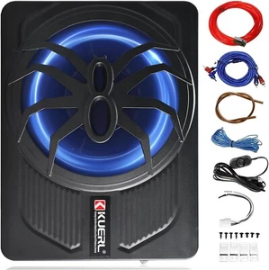 YaeCCC 10" 800W schmale unter dem Sitz Auto Subwoofer Audio aktiver Subverstärker blaue LED-Lampe - Bild 1 von 10