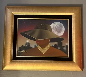 CITTÀ AFROAMERICANA DONNA CON CAPPELLO DIPINTO OLIO SU TELA ORIGINALE FIRMATO - Foto 1 di 3