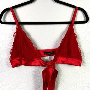 NWT Zaful Satin Lace Bra Womens 6 Medium Tia Front Red  - Picture 1 of 5