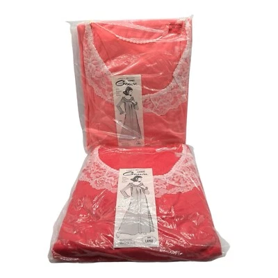 Dos camisones largos cepillados para mujer talla L rosa coral ribete de encaje nuevos stock antiguo Foto 1 de 4