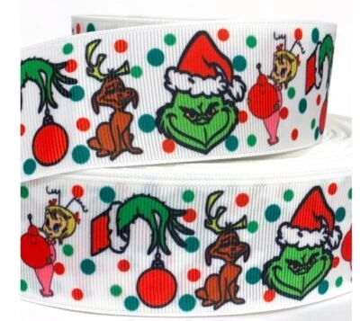 GROSGRAIN RIBBON 5/8", 7/8",1.5", 3" CHRISTMAS Halloween The Grinch  Birthday - Image 1 of 3