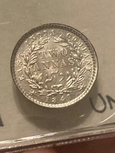 INDIA, VICTORIA SILVER 2 ANNAS 1841, CALCUTTA MINT, UNC , EXCELLENT SEE PHOTOS - Picture 1 of 6