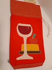 Vtg Mullins Square Fabric Red Gift Bag for Wine Bottle  Cute Applique on Front