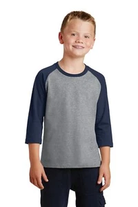 Port & Company PC55YRS Youth Core Blend T Shirt 3/4-Sleeve Raglan Tee T-Shirt - Picture 1 of 10