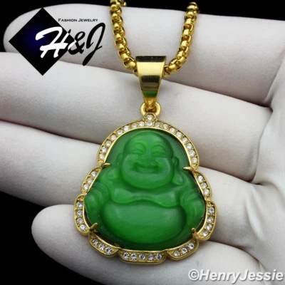 Colgante de diamantes de imitación BUDDHA cadena caja chapada en plata/oro de 3 mm de acero inoxidable de 18-36" Foto 1 de 2