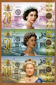 POLYMER SET El Club De La Moneda 20-50-100 Reales QEII 2018 - Picture 1 of 2