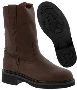 Mens Work Boots Genuine Leather Brown Slip Resistant Pull On Soft Toe - Picture 1 of 4