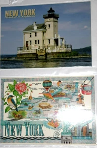 VTG 2 NY Postcards, (3.75" x 5.75") "Lighthouse and State Cartoon Map," New - Picture 1 of 4