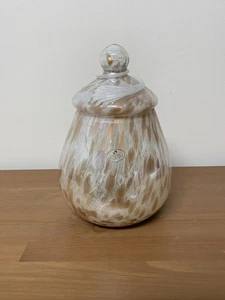 Silvestri Murano Hand Blown White Splatter with Gold Flecks Lidded Glass Jar - Picture 1 of 4