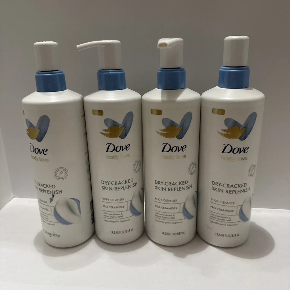 4 PK DOVE DRY CRACKED SKIN REPLENISH BODY CLEANSER WASH DRYNESS RELIEF 17.5 OZ - Image 1 of 1