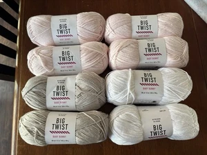 Big Twist Baby Bunny Yarn Lot of 8 - Light Gray, Strawberry Smoothie, White NEW - Picture 1 of 4