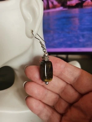 Pendientes colgantes ojo de tigre plata 2" nuevos sin etiquetas  Foto 1 de 4