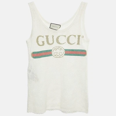 Gucci White Logo Print Mesh Tank Top M - Image 1 of 4
