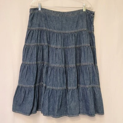 De colección Y2K Tommy Hilfiger Falda Denim en Niveles Rodilla Pradera Casa de Campo Talla Cremallera Para Mujer 14 Foto 1 de 4