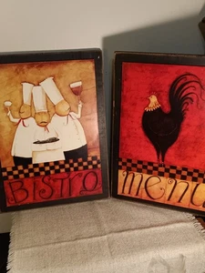 Dan DiPaolo Bistro Boys & Rooster Poster Prints, Wood Framed, Shabby, Wall Decor - Picture 1 of 8