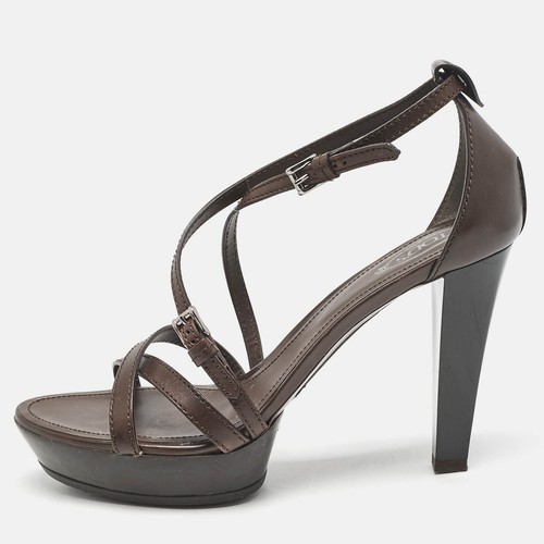 TOD’S Sandali Tod's in pelle marrone con cinturino alla caviglia e plateau taglia 40