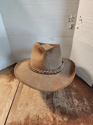 Minnetonka Cuero Genuino El SOMBRERO OUTBACK Para Hombre Grande Hecho en EE. UU. Banda de Cuerda De Colección Foto 1 de 4