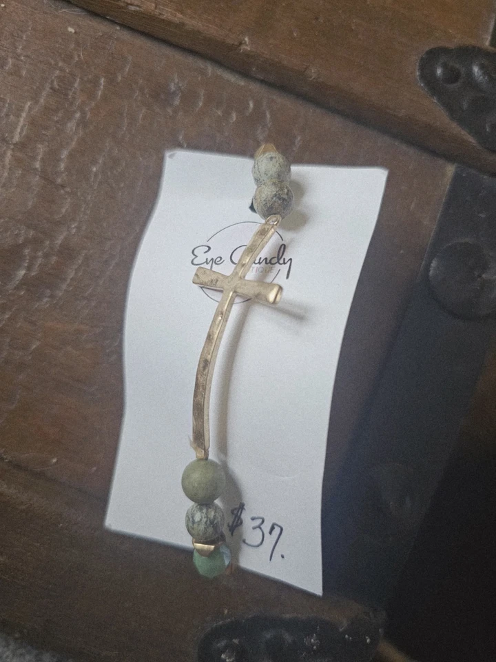 Pulsera Eye Candy Boutique Gitana Boho Rock Ágata Cuentas Cruz Piedra Sur Foto 1 de 1