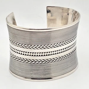 Bracciale Argento Sterling Extra Largo 2" Concavo 7" Bobina Intrecciata Design 88,8g - Foto 1 di 11