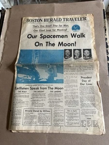 Boston Herald Traveler July 21 1969 Astronauts Walk Moon Old Orchard Beach Fire - Picture 1 of 10