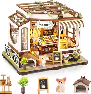 DIY Miniature House Kit,Tiny House Pet Shop with Furniture & LED,DIY Dollhouse M - Picture 1 of 7