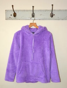 EX CITY COMFORT PURPLE SOFT SHERPA KANGAROO POCKET PULLOVER HOODIE SIZE S-M-L - Picture 1 of 9
