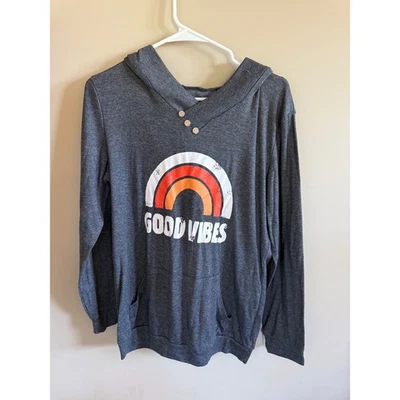 Sudadera con Capucha Good Vibes Arco Iris Para Mujer Pullover Mediano Informal Foto 1 de 3