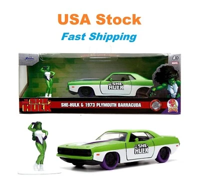 1973 Plymouth Barracuda w She-Hulk The Savage She-Hulk Marvel Jada 5'' 1:32 - Image 1 of 4